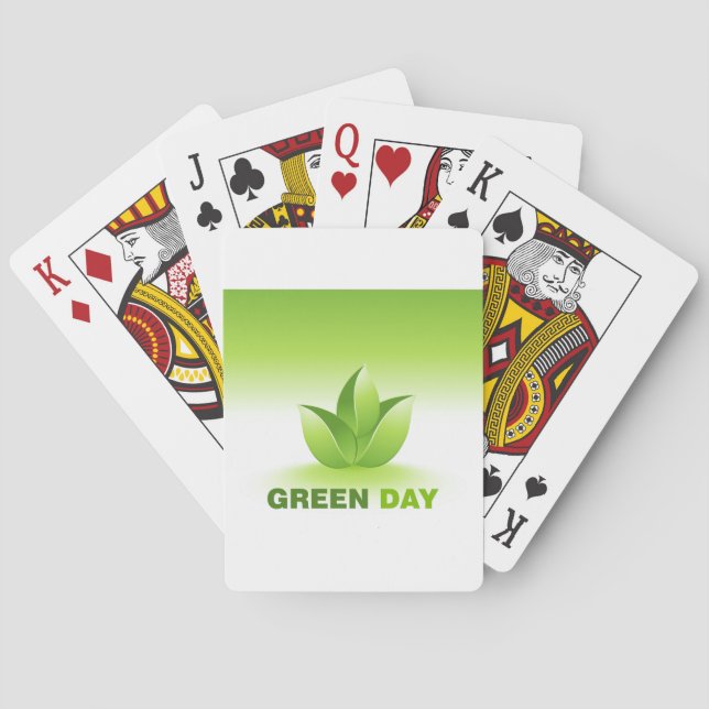 Eco-Conscious Green Day Leaf Botanical Nature Playing Cards (Back)