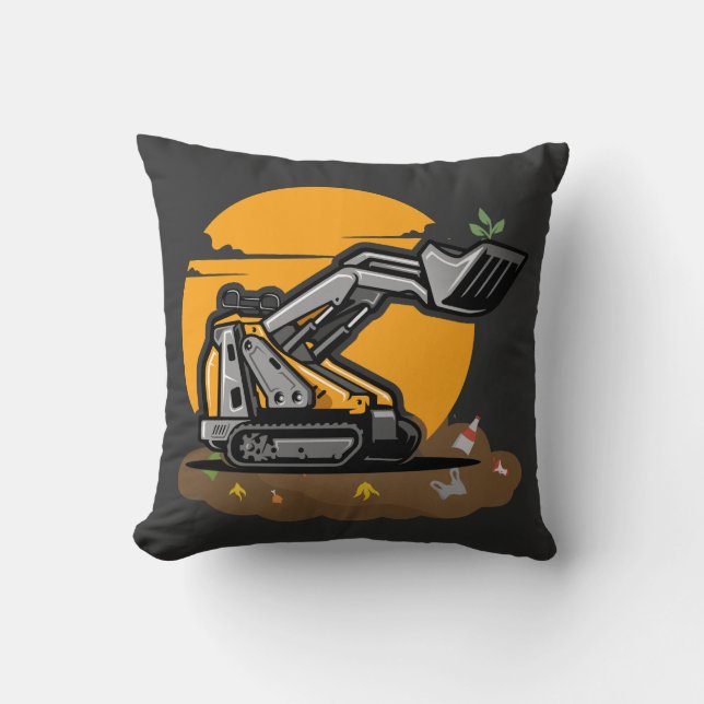 Eco Excavator Planting Greenery in Trash Cleanup  Cushion (Front)