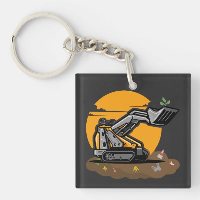 Eco Excavator Planting Greenery in Trash Cleanup  Key Ring (Front)