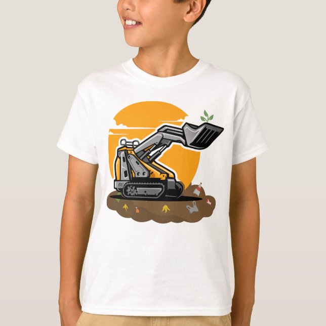 Eco Excavator Planting Greenery in Trash Cleanup  T-Shirt (Front)