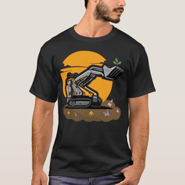 Eco Excavator Planting Greenery in Trash Cleanup  T-Shirt (Front)