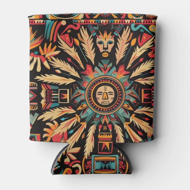 Eco-friendly Cerulean "Aztec Dream" Insulated Can  Cooler (Front)