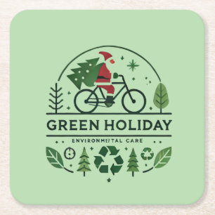 Eco-Friendly Christmas Decor Green Holiday Art Square Paper Coaster