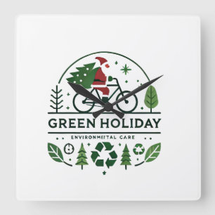 Eco-Friendly Christmas Decor Green Holiday Art Square Wall Clock