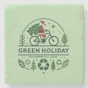 Eco-Friendly Christmas Decor Green Holiday Art Stone Coaster