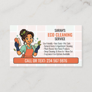 Eco Friendly Cleaning QR Cartoon Natural Maid Business Card