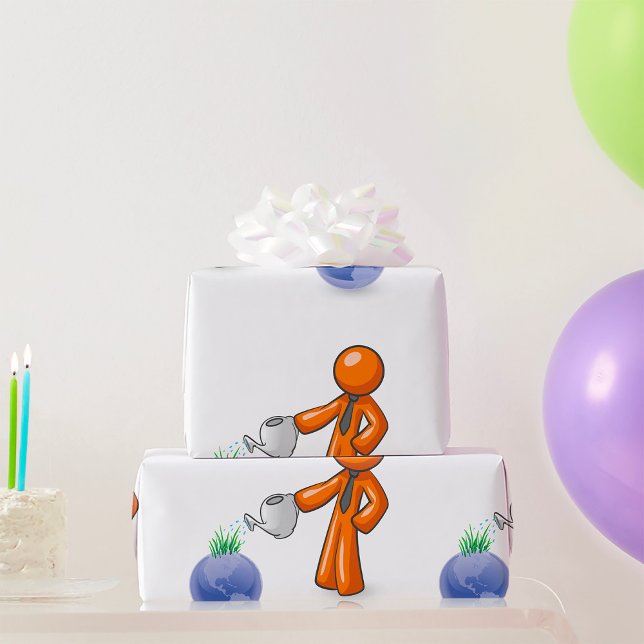 Eco-Friendly Corporate Growth Man Watering Earth Wrapping Paper (Creator Uploaded)