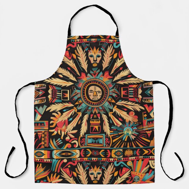 Eco-Friendly Cyan "Aztec Dream" Chef Apron (Front)