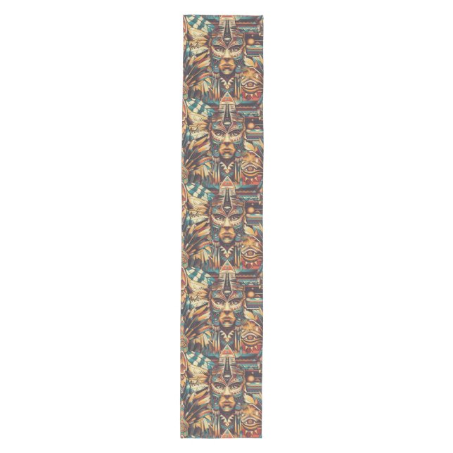 Eco-Friendly Cyan "Mesoamerican Motif" Dining Tabl Medium Table Runner (Front)