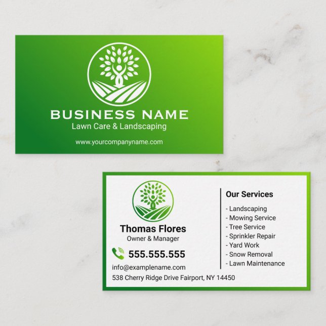 Eco-Friendly Green Gradient Landscaping Service Business Card (Front/Back)
