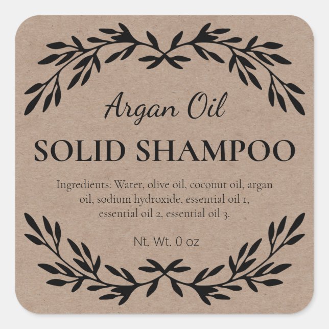 Eco Friendly Homemade Solid Shampoo Labels (Front)