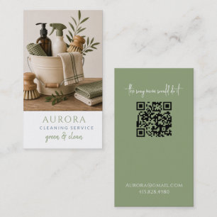 Eco Friendly House Cleaning Service QR Code Business Card