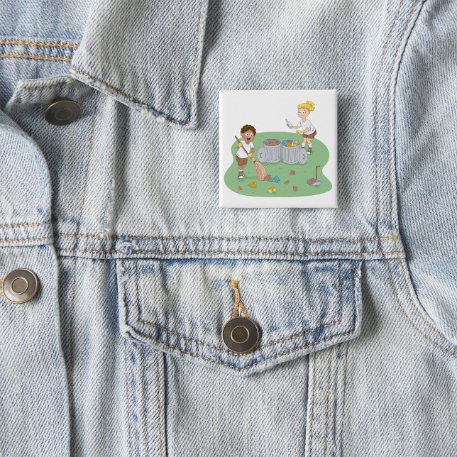 Eco-Friendly Kids Cleaning Campsite Recycling  15 Cm Square Badge (Creator Uploaded)