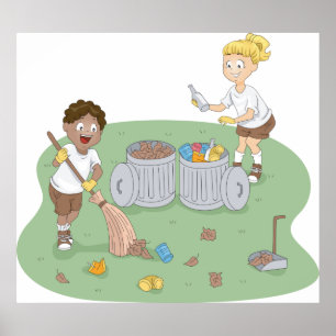 Eco-Friendly Kids Cleaning Campsite Recycling  Poster