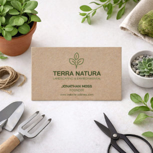 Eco-Friendly Kraft Leaf Logo Landscaping Nature Business Card