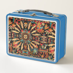 Eco-Friendly Light Blue "Aztec Dream" Kids Lunchbo Metal Lunch Box