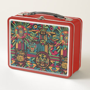 Eco-Friendly Red "Eclipsed Suns and Pyramids" Kids Metal Lunch Box