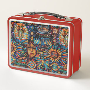 Eco-Friendly Red "Pre-Columbian Tapestry" Kid's Lu Metal Lunch Box