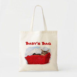 Eco Friendly Reusable Sleeping Kitten Red Basket Tote Bag