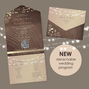 Eco-Friendly Rustic Wood Lights Wedding  All In One Invitation