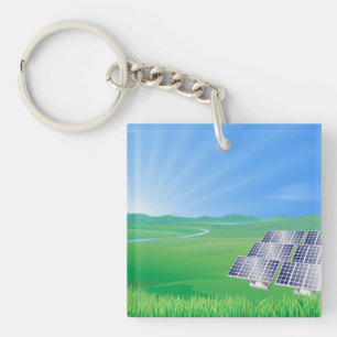 Eco-Friendly Solar Panel Landscape Key Ring