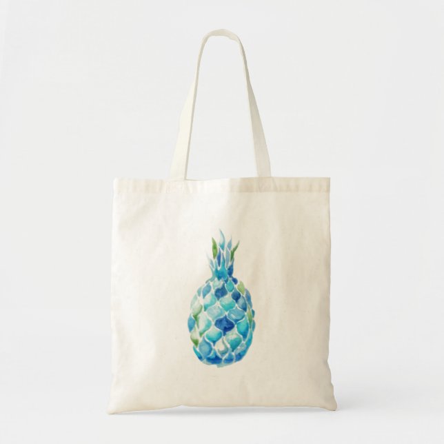 Eco Friendly Tote with Blue Watercolor Pineapple Bag (Front)