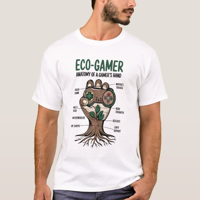 Eco-Gamer T-Shirt: Anatomy of  Gamer’s Hand Design T-Shirt (Front)
