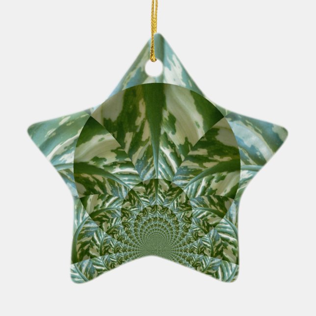 Eco Green Camo Kaleidoscope Art Print Design Ceramic Tree Decoration (Front)