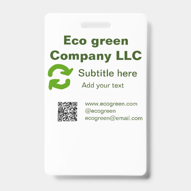 Eco green company name q r code website email deta ID badge (Front)