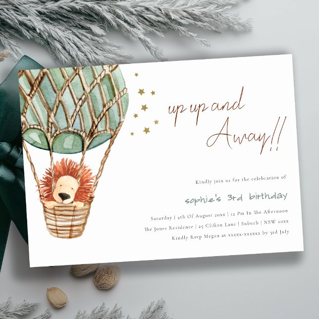 Eco Green Hot Air Balloon Lion Kid Birthday Invite (Creator Uploaded)