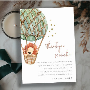 Eco Green Hot Air Balloon Lion Magical Baby Shower Thank You Card
