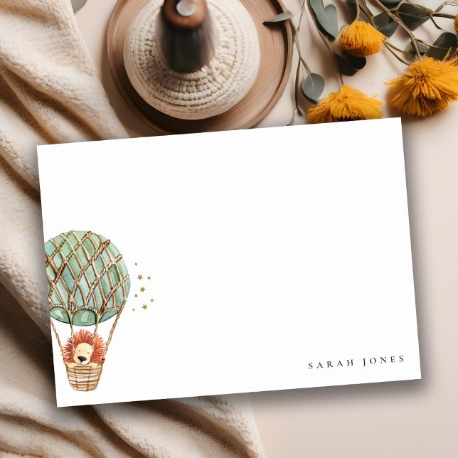 Eco Green Hot Air Balloon Lion Watercolor Kids Card (Creator Uploaded)