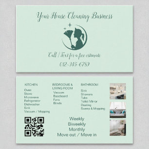Eco Green Maid Cleaning House QR Code Sparkling Business Card