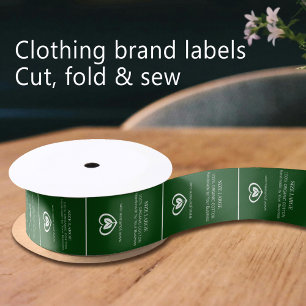 Eco heart logo custom green white clothing label satin ribbon