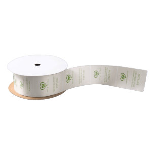 Eco heart logo green cream clothing label satin ribbon