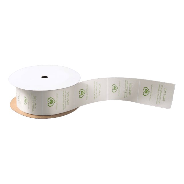 Eco heart logo green cream clothing label satin ribbon (Spool)