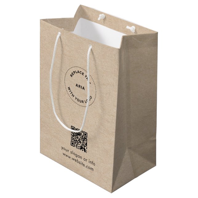 Eco Kraft Custom Logo & QR Gift Bag for Businesses (Front Angled)