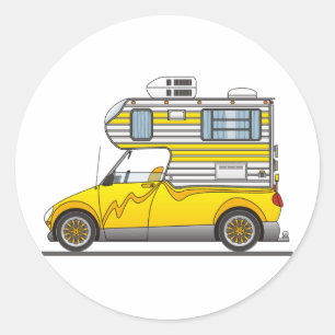 Eco Pick Up Camper Yellow Classic Round Sticker