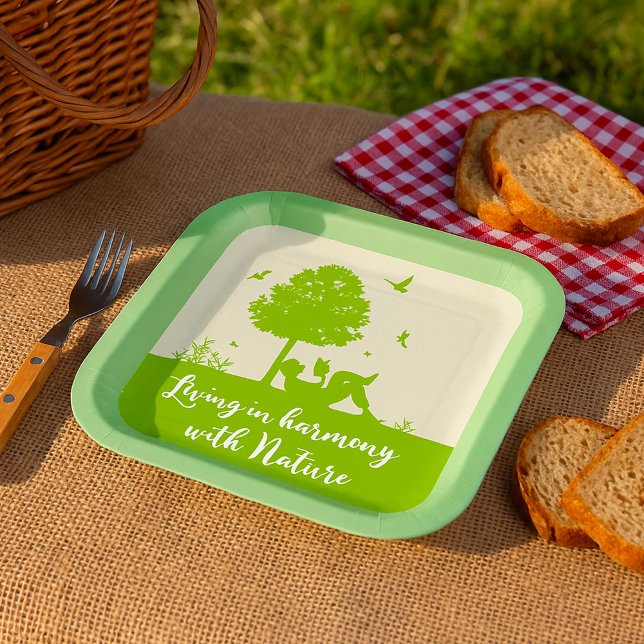 Eco Quote Living in Harmony with Nature Paper Plate (Creator Uploaded)