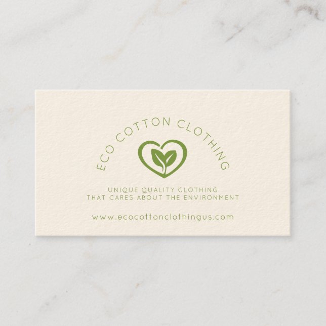 Eco two leaves heart logo green clothing business card (Front)