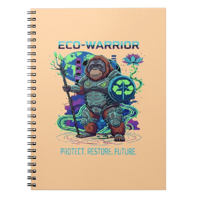 Eco-Warrior Orangutan Cyberpunk Guardian   Notebook (Front)