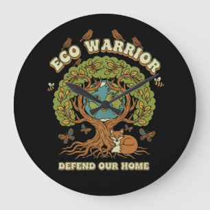 Eco Warrior Retro Nature Tree & Earth Day Large Clock