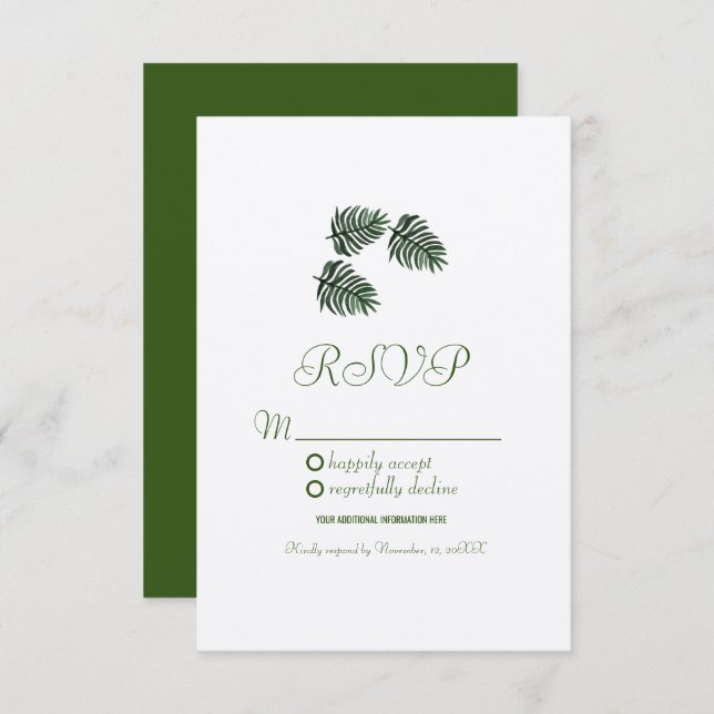 Eco Watercolor Tropical Botany Palm Leaves RSVP Invitation (Front/Back)