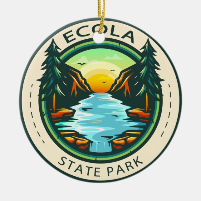 Ecola State Park Oregon Badge Ceramic Tree Decoration (Front)