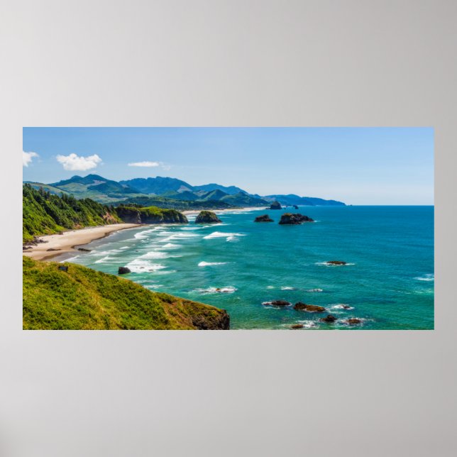 Ecola State Park, Oregon. Panorama of Crescent Poster (Front)