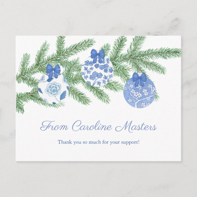 Economical Holidays Fir Tree Baubles Thank You Postcard (Front)