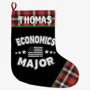Economics College Student Red Plaid Large Christmas Stocking
