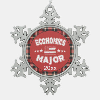 Economics Student USA Flag Red Plaid Snowflake Pewter Christmas Ornament