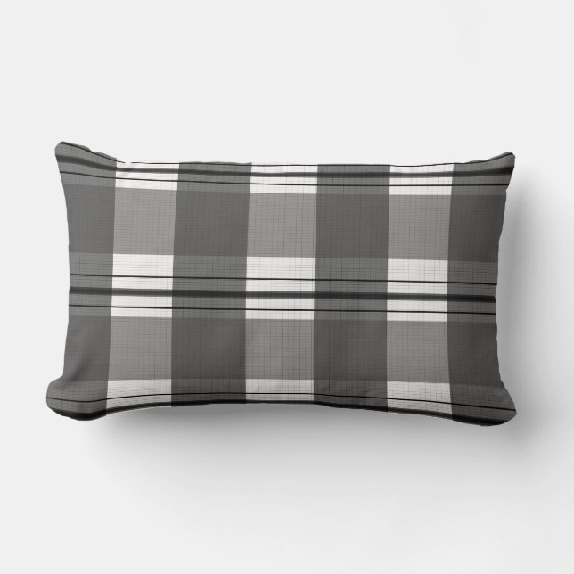 Ecossais scottish noir gris blanc black grey white lumbar cushion (Front)