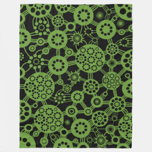 Ecosystem - Avocado Green on Black Fleece Blanket